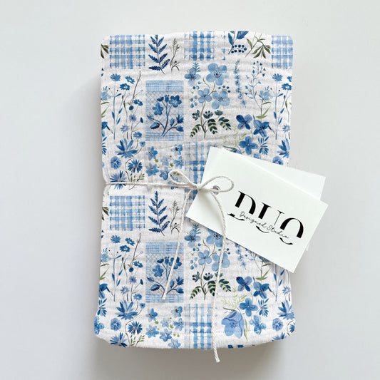 Blue Floral Patchwork Digital Seamless Pattern