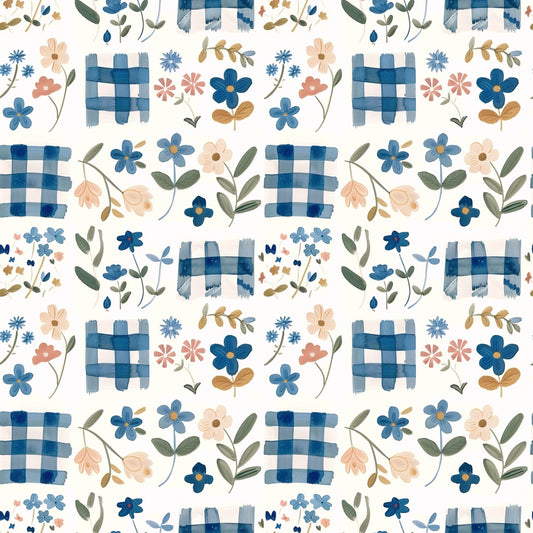 Blue Floral Patchwork Digital Seamless Pattern