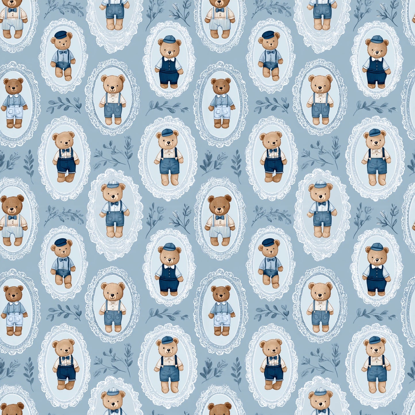 Blue Frame Teddies Digital Seamless Pattern
