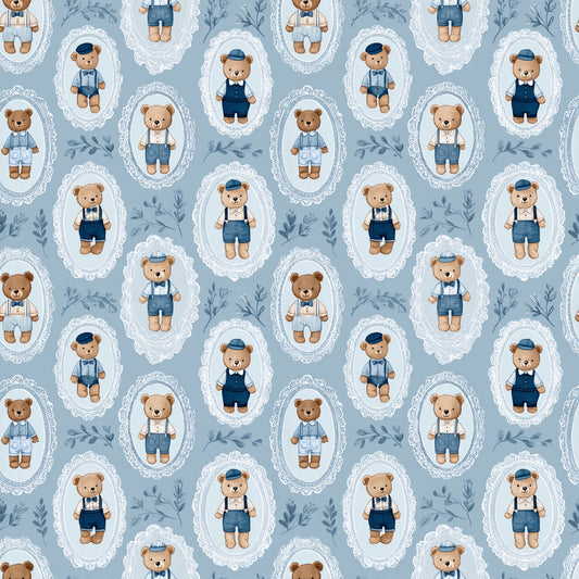 Blue Frame Teddies Digital Seamless Pattern