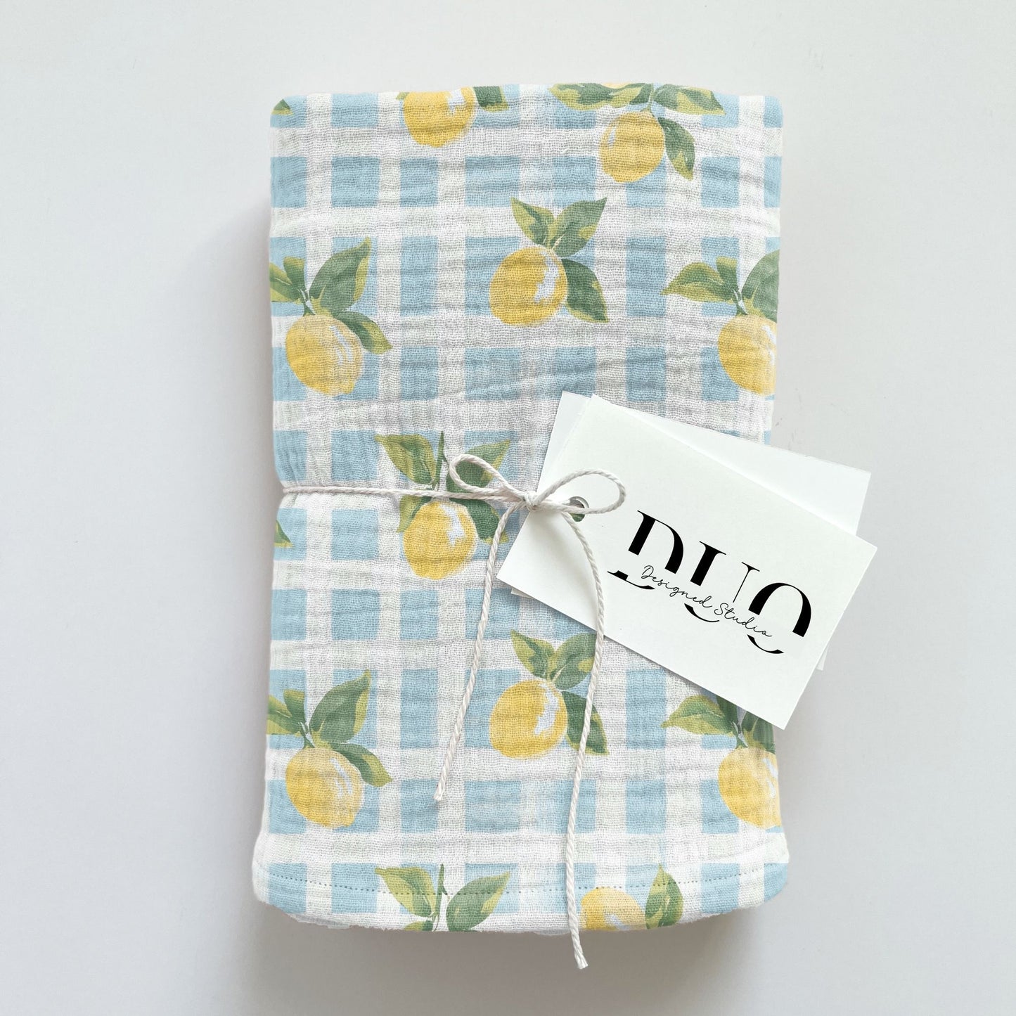 Blue Gingham Lemons Digital Seamless Pattern