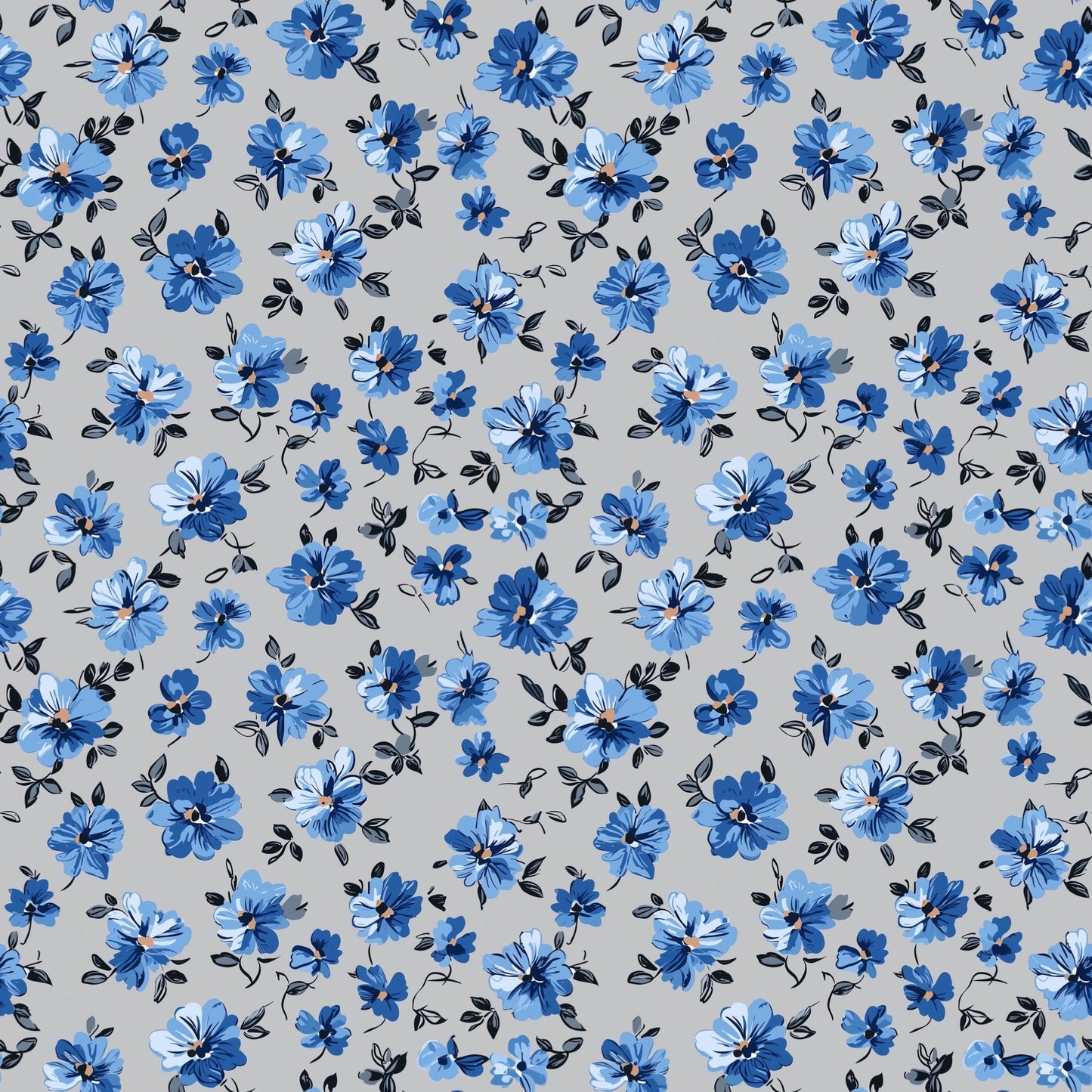 Blue Grey Floral Digital Seamless Pattern
