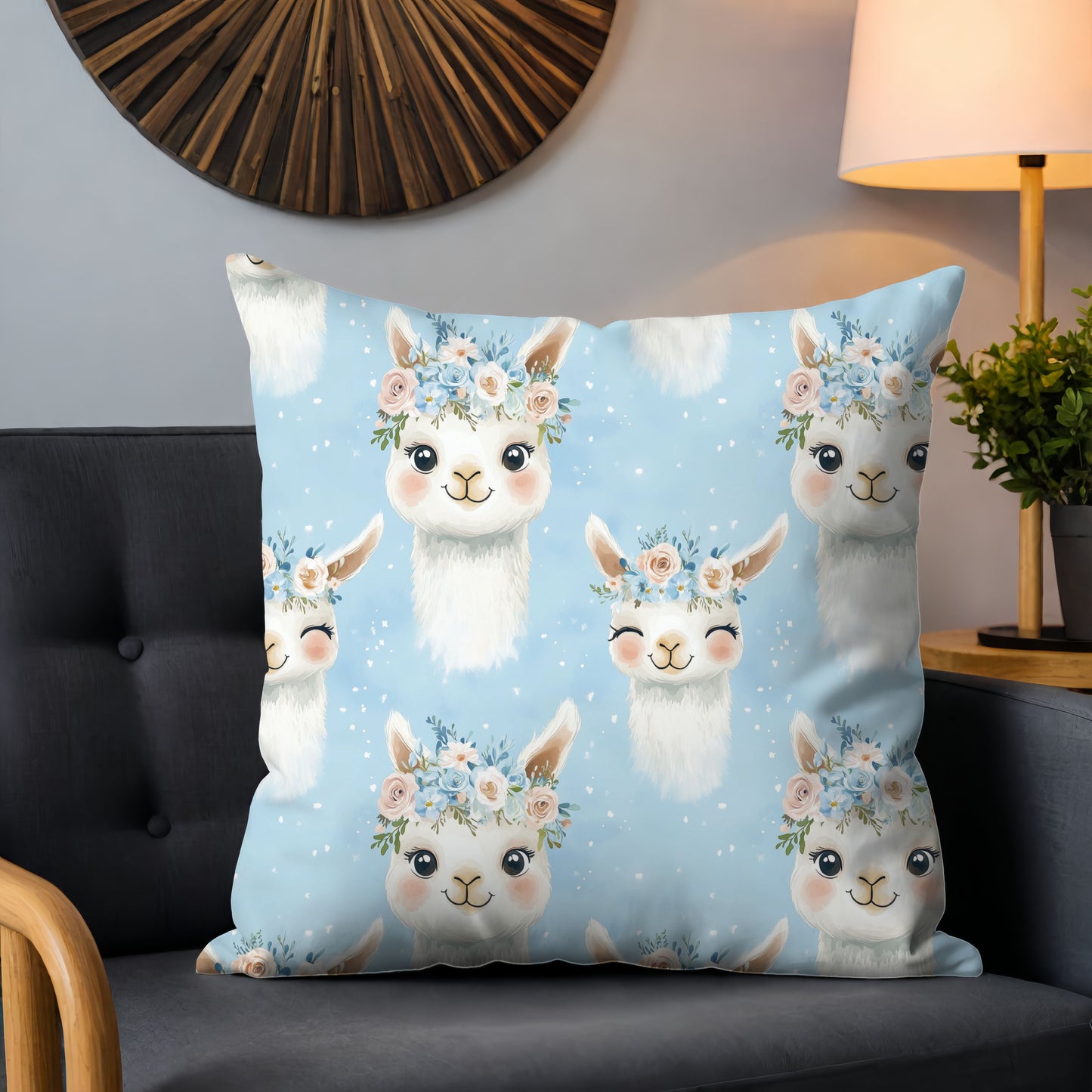 Blue Llamas Digital Seamless Pattern