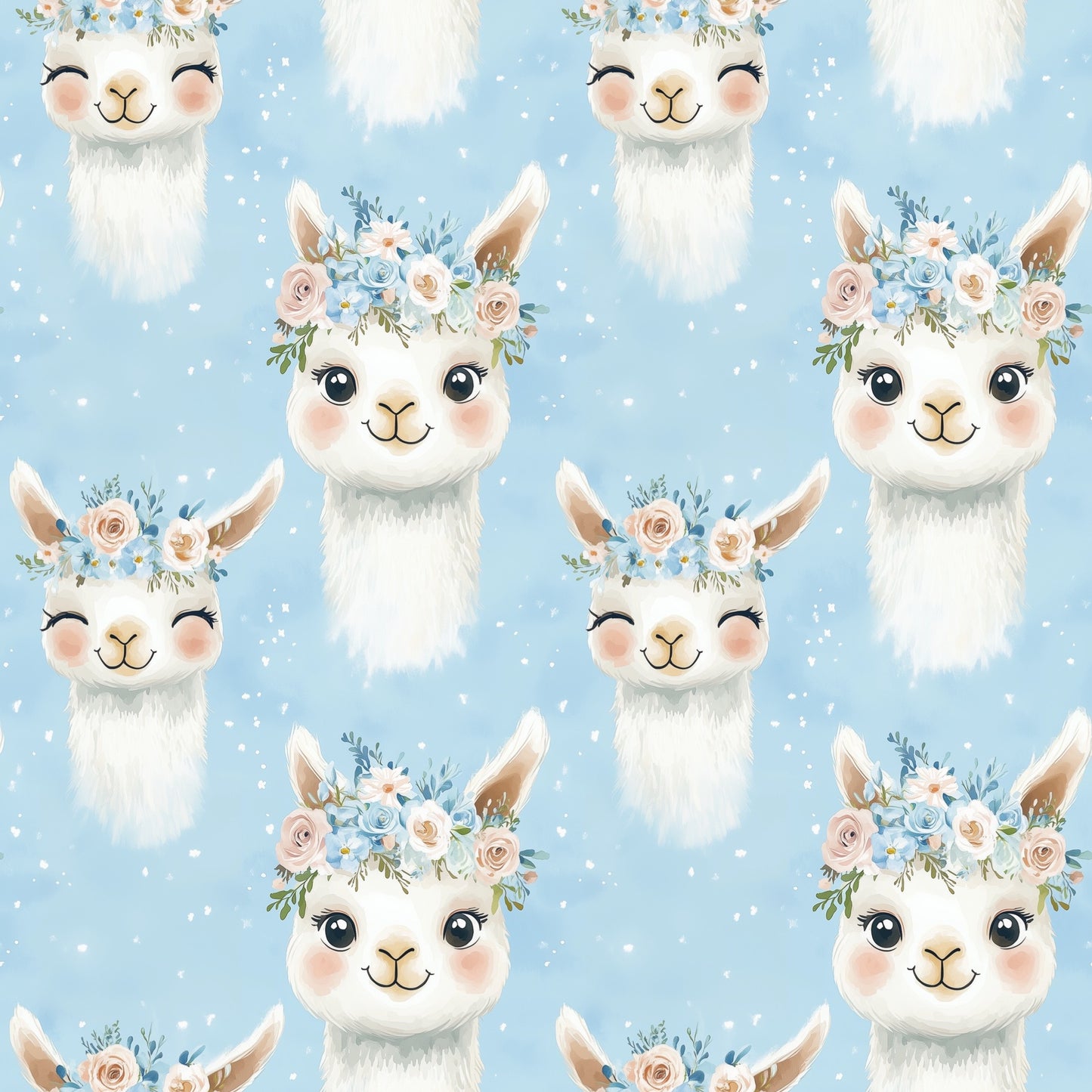 Blue Llamas Digital Seamless Pattern