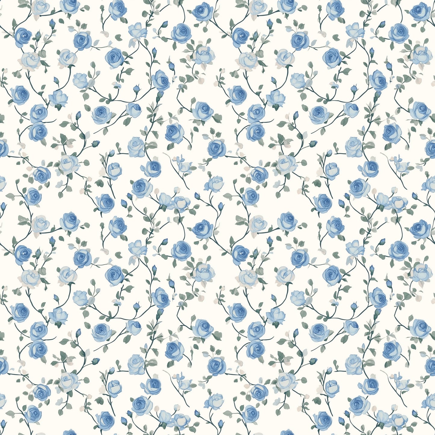 Blue Mini Roses Digital Seamless Pattern