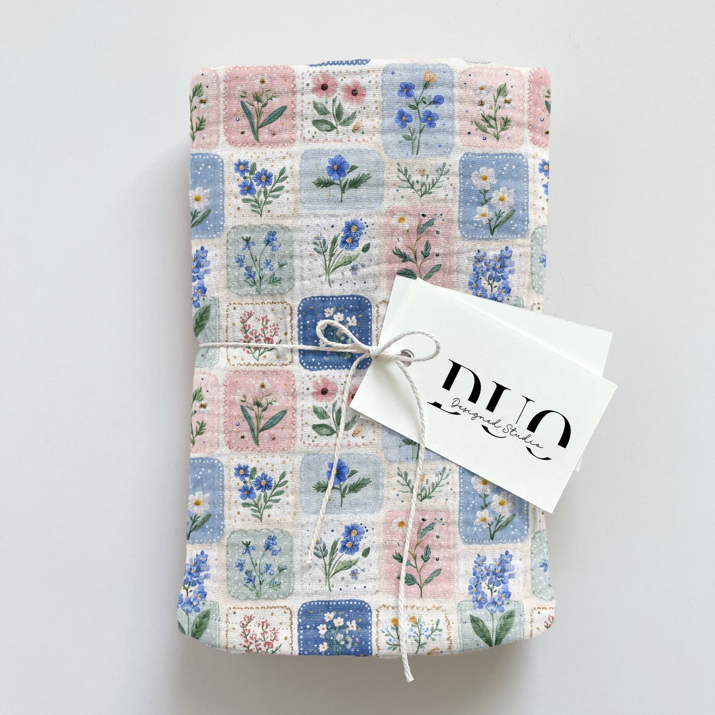 Blue Pink Floral Patchwork Digital Seamless Pattern