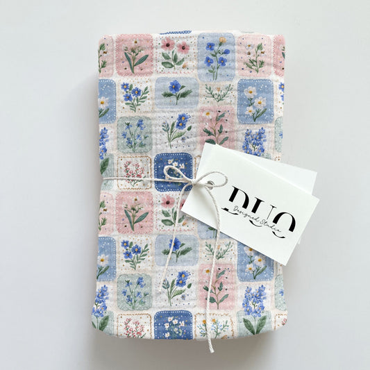 Blue Pink Floral Patchwork Digital Seamless Pattern