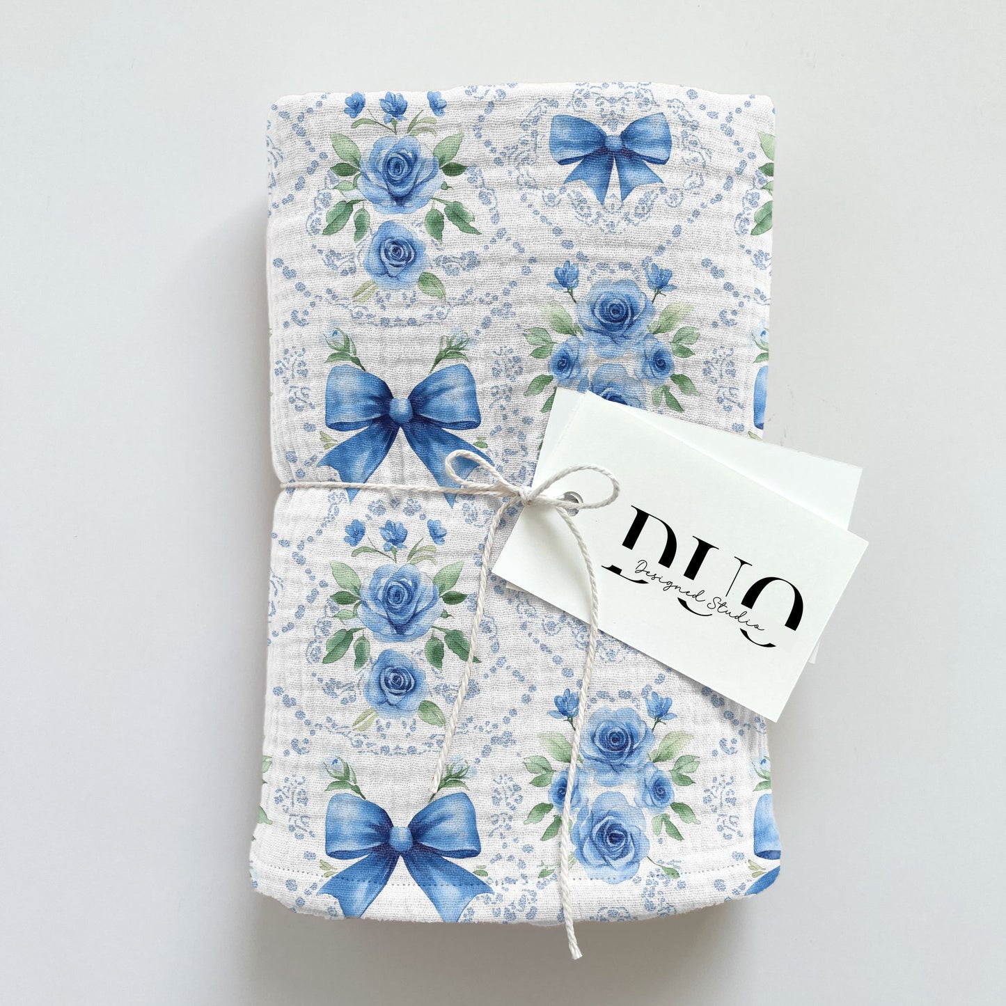 Blue Roses & Bows Digital Seamless Pattern