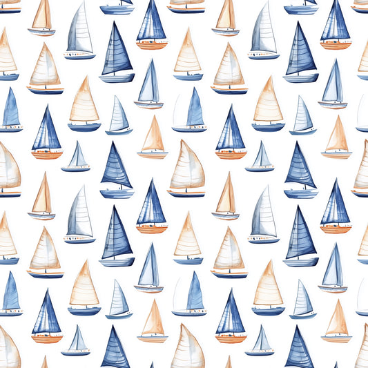 Blue Sailboats Digital Seamless Pattern