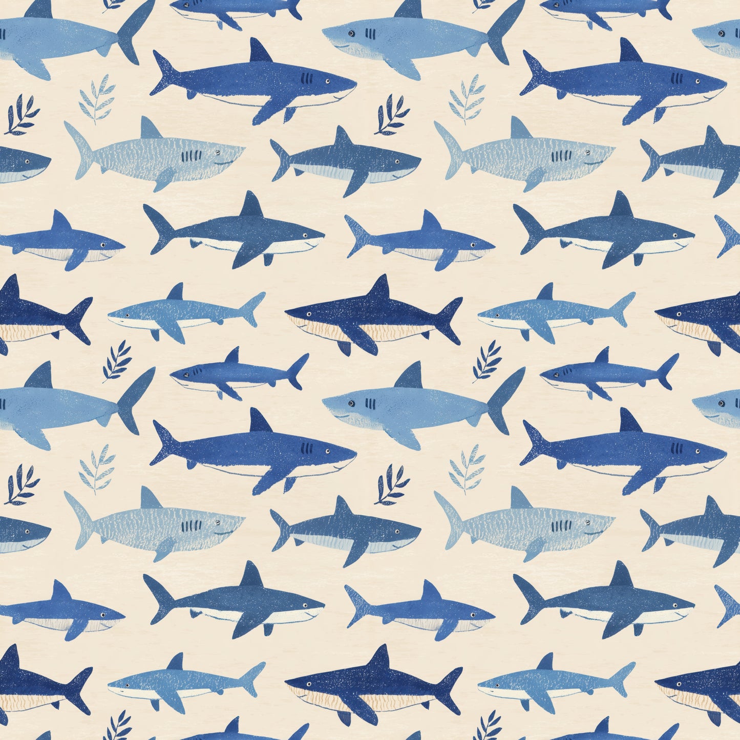 Blue Sharks Digital Seamless Pattern
