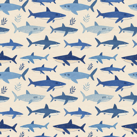 Blue Sharks Digital Seamless Pattern