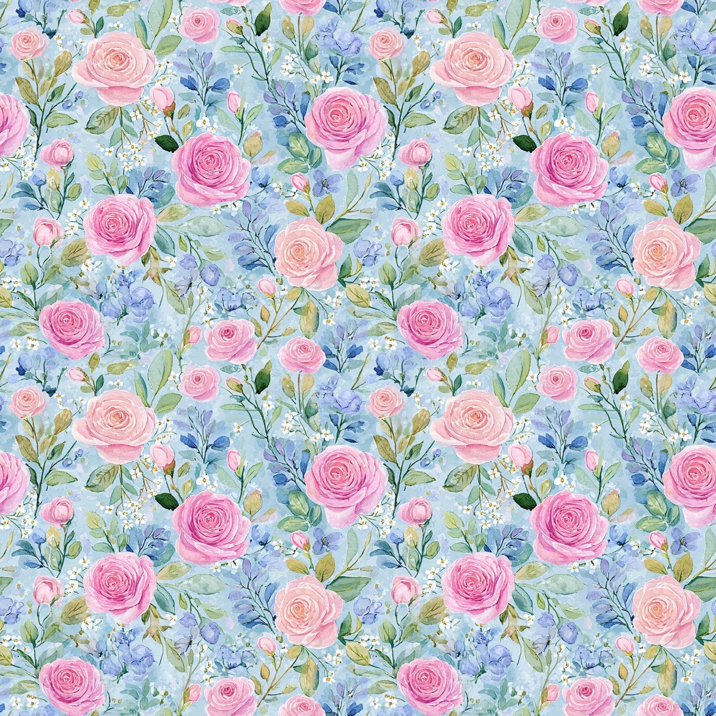 Blue Spring Floral Roses Digital Seamless Pattern