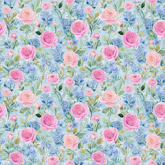 Blue Spring Floral Roses Digital Seamless Pattern