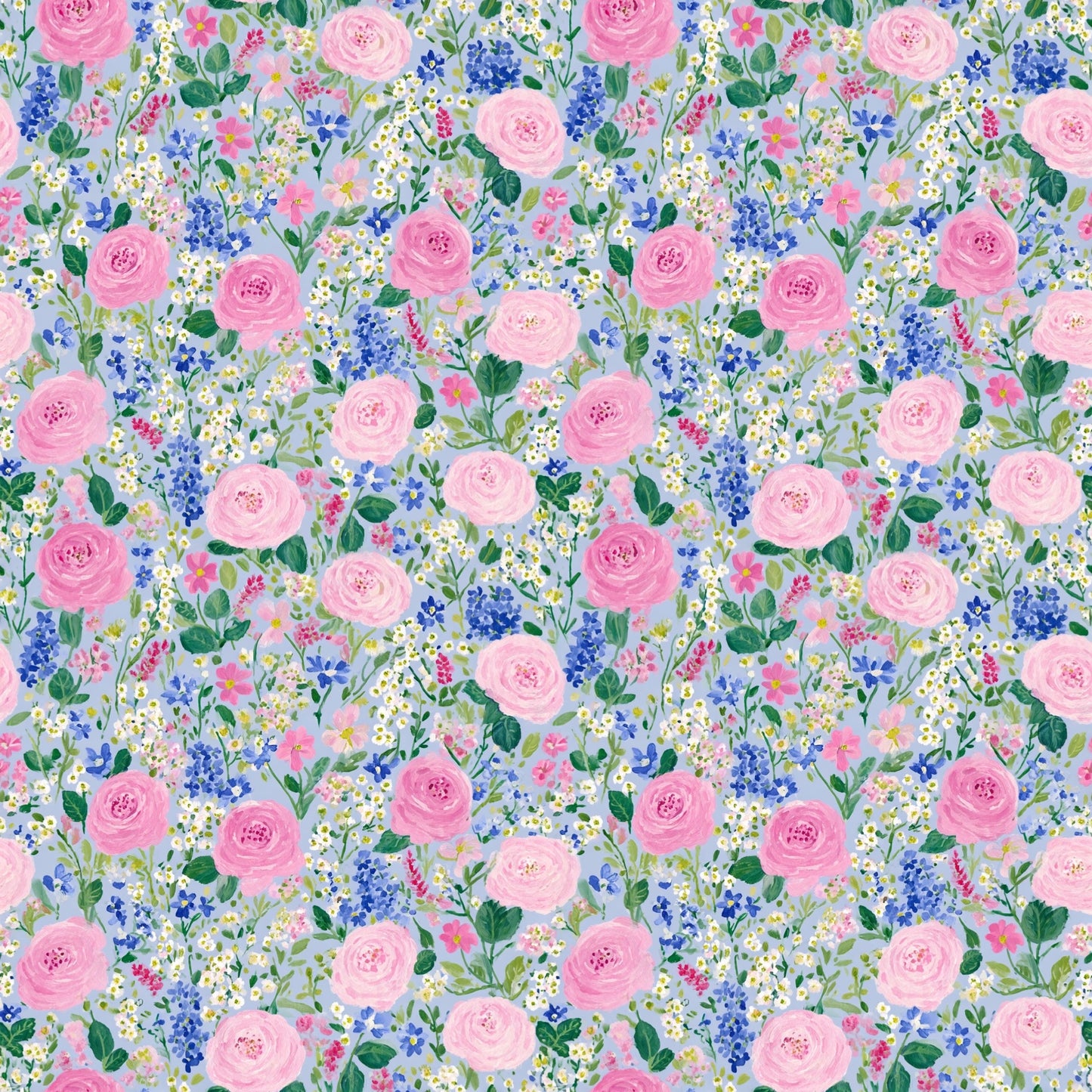 Blue Spring Garden Digital Seamless Pattern
