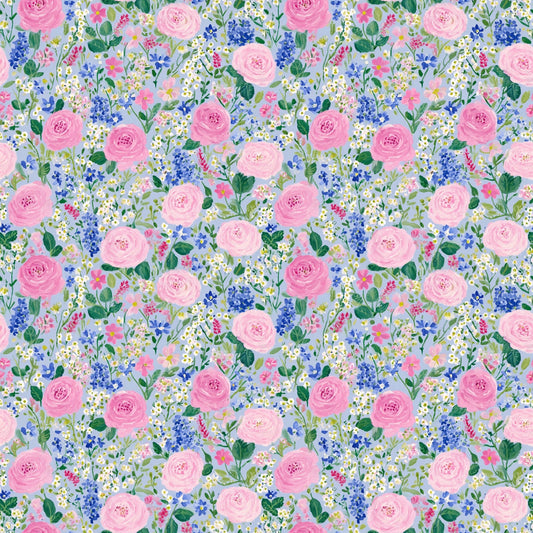 Blue Spring Garden Digital Seamless Pattern