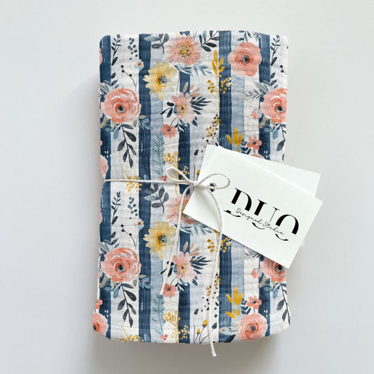 Blue Stripe Floral Digital Seamless Pattern