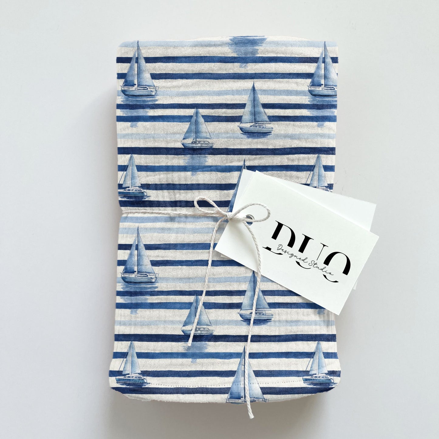Blue Stripe Sailing Boat Digital Seamless Pattern