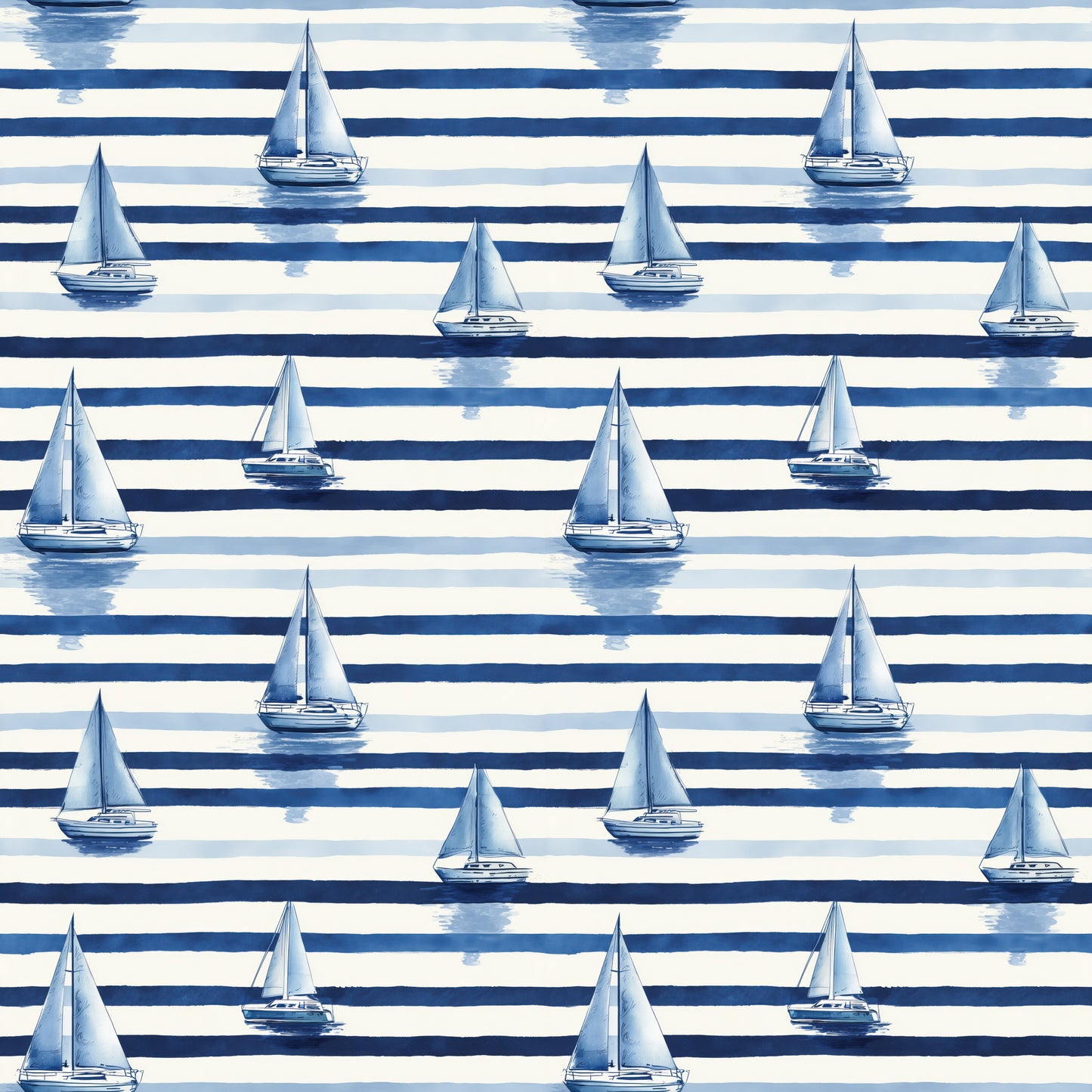 Blue Stripe Sailing Boat Digital Seamless Pattern