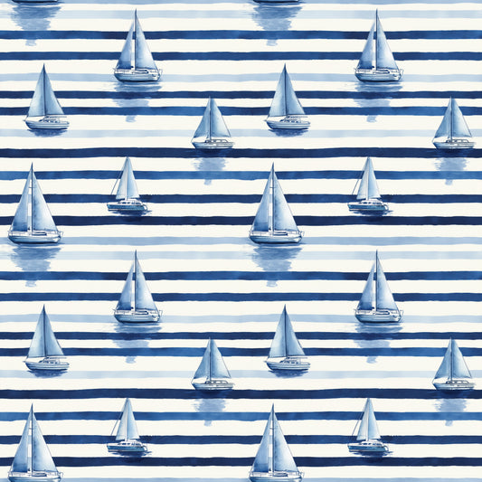 Blue Stripe Sailing Boat Digital Seamless Pattern