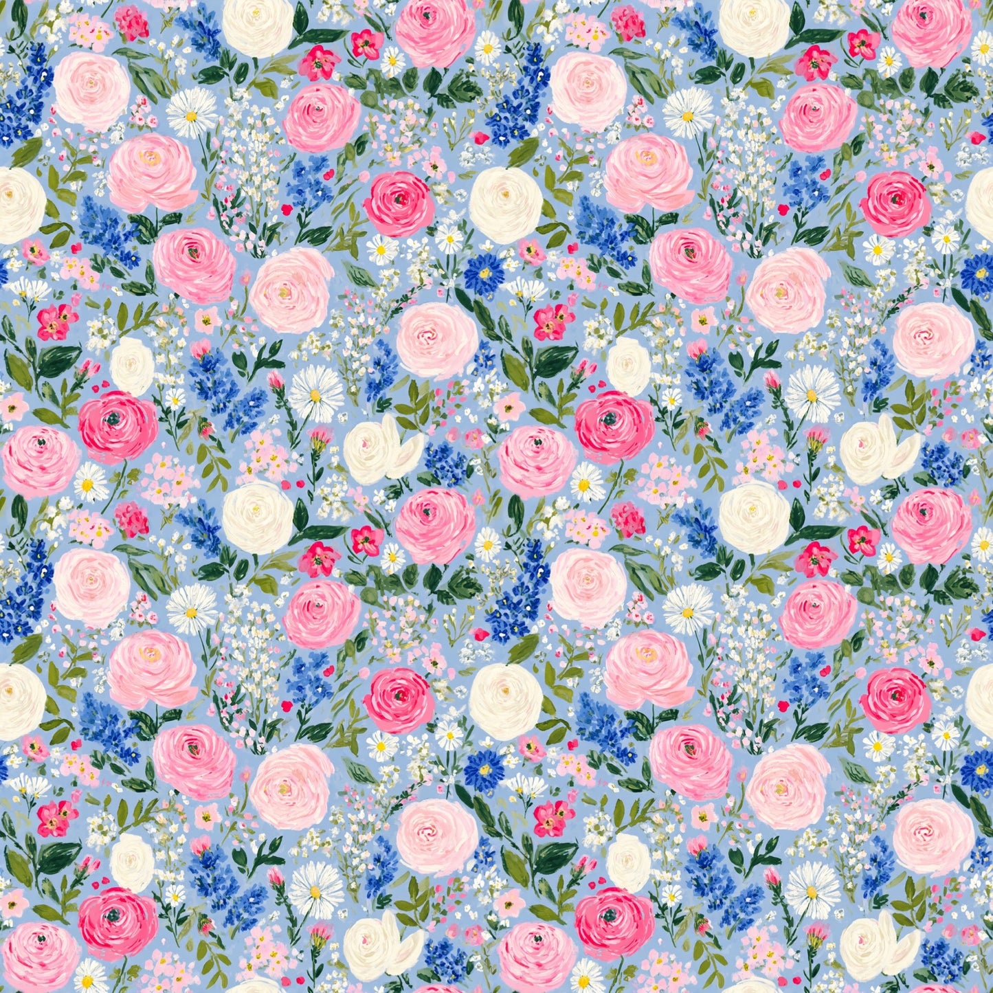 Blue Summer Garden Digital Seamless Pattern