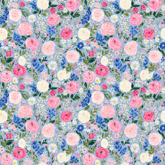 Blue Summer Garden Digital Seamless Pattern