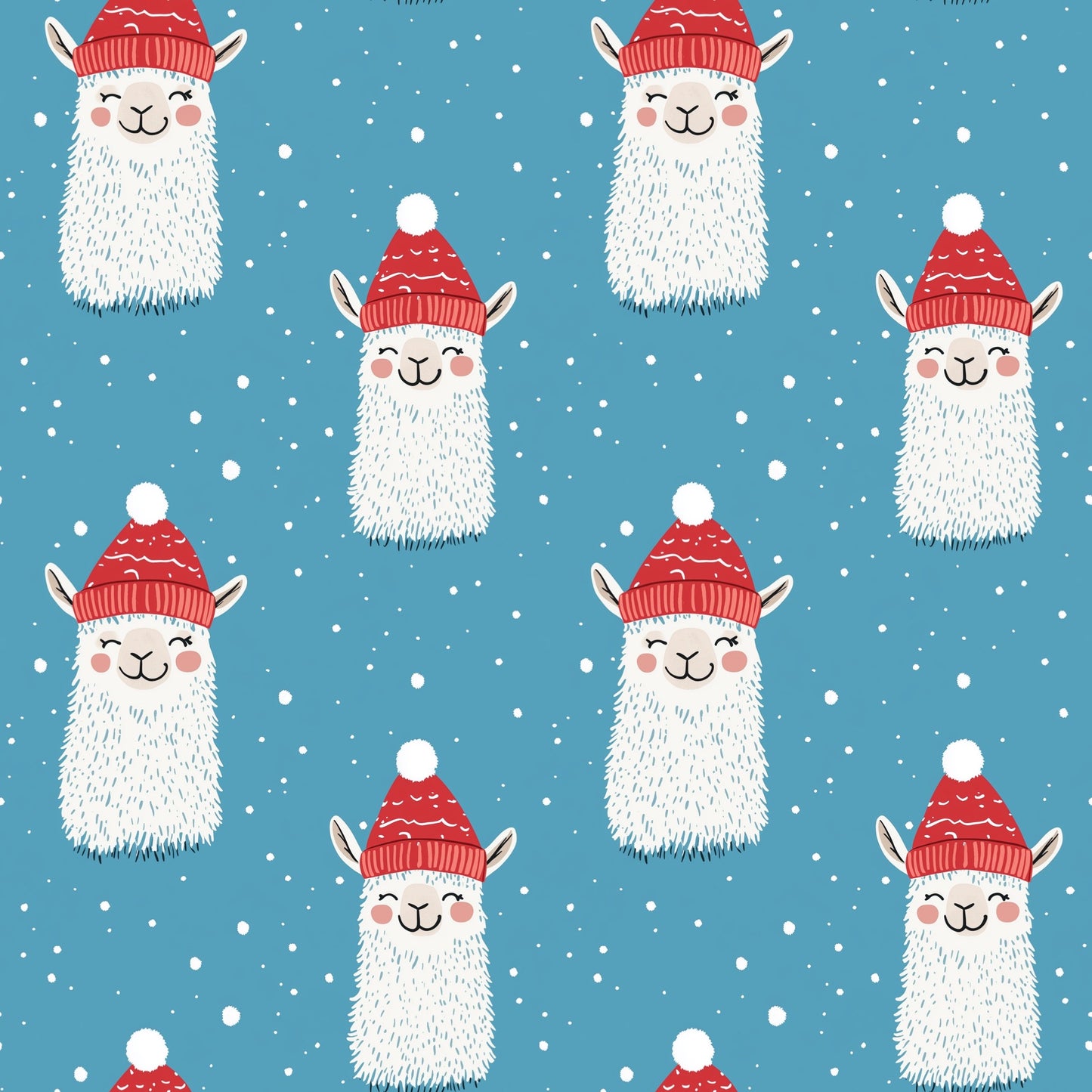 Blue Christmas Llama Digital Seamless Pattern