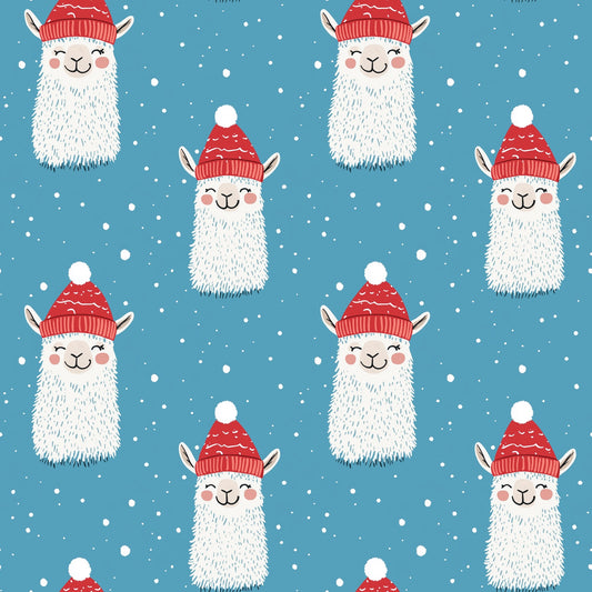 Blue Christmas Llama Digital Seamless Pattern
