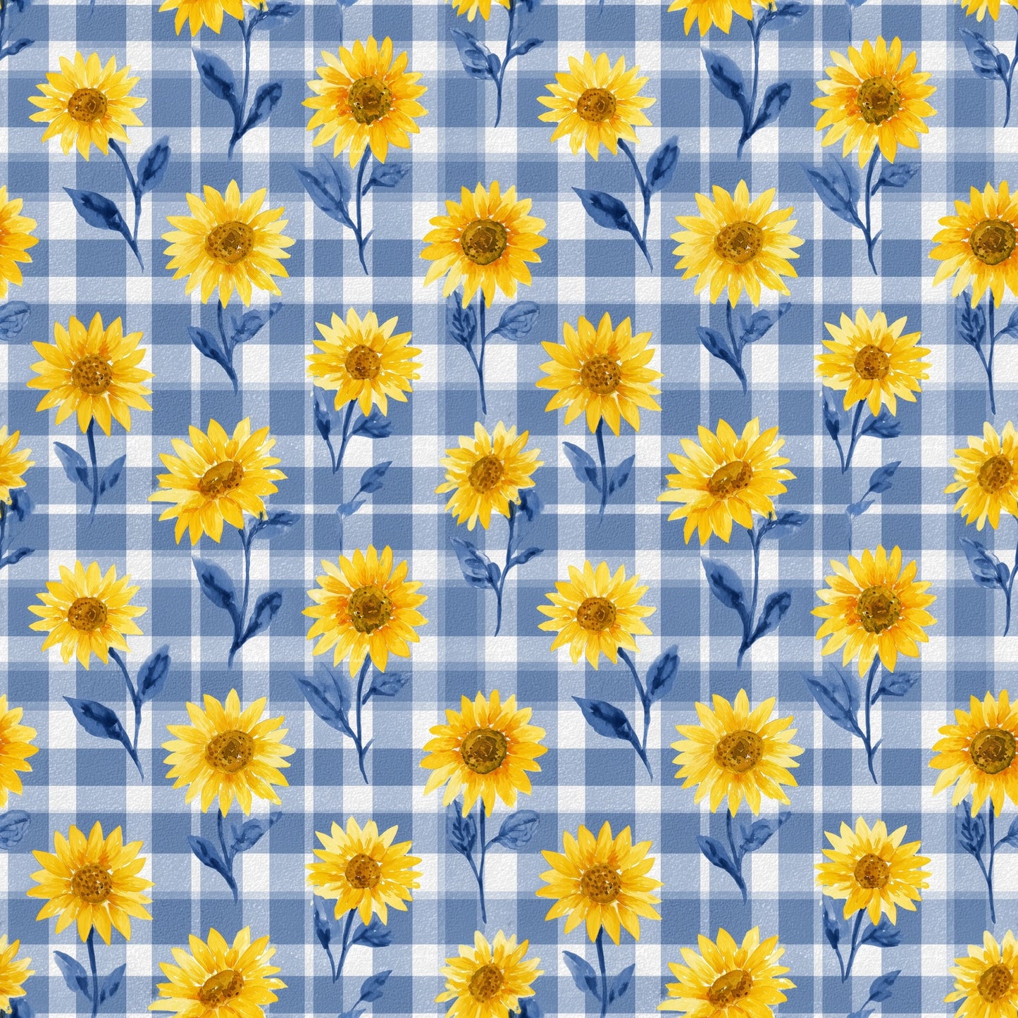 Blue Yellow Sunflower Digital Seamless Pattern