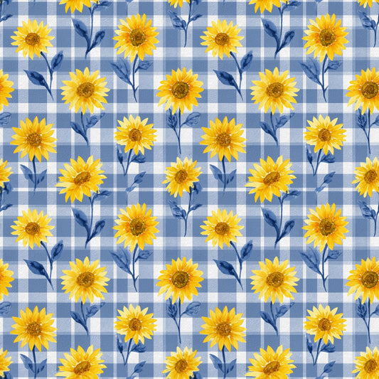 Blue Yellow Sunflower Digital Seamless Pattern