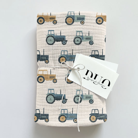 Blue & Yellow Tractors Digital Seamless Pattern