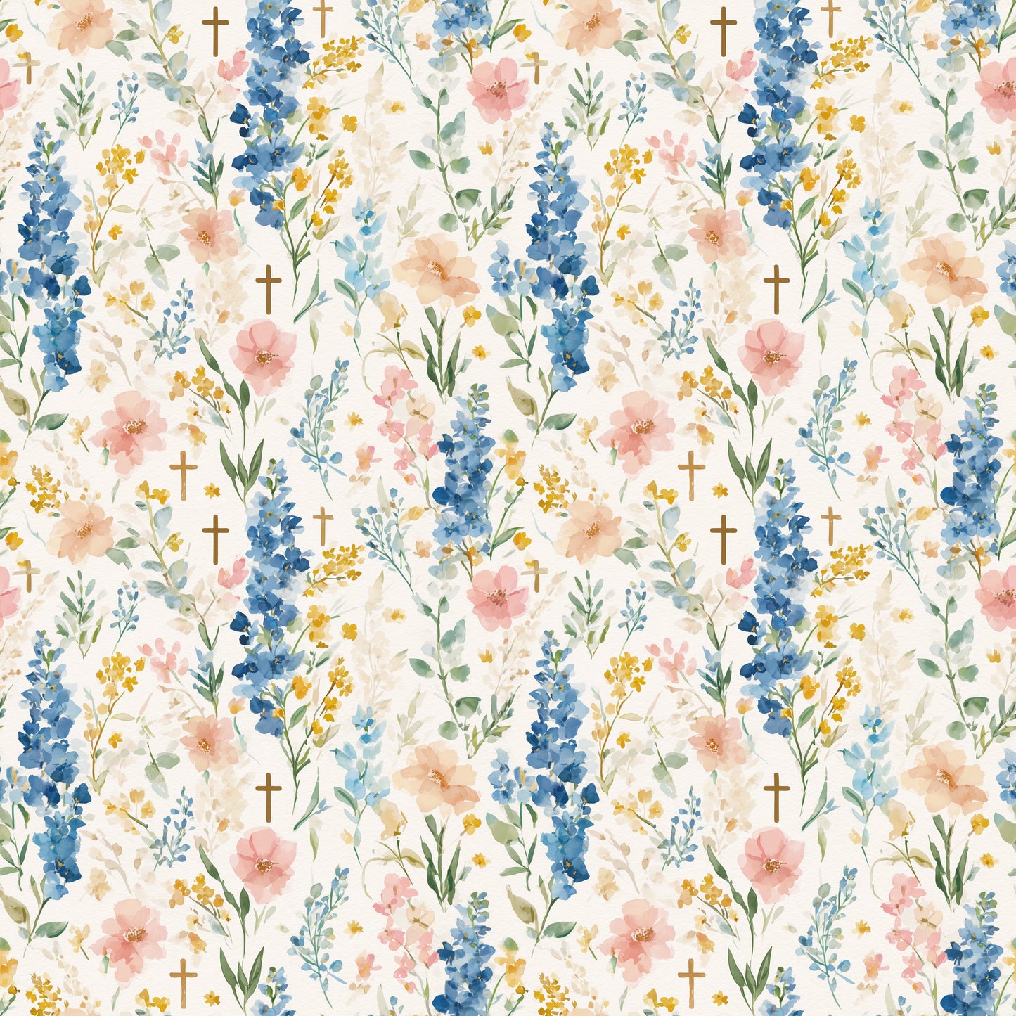 Bluebells & Crosses Digital Seamless Pattern