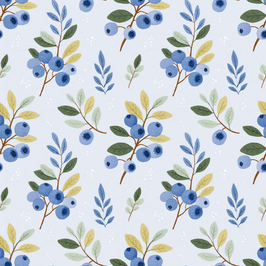 Blueberries on Blue Digital Seamless Pattern