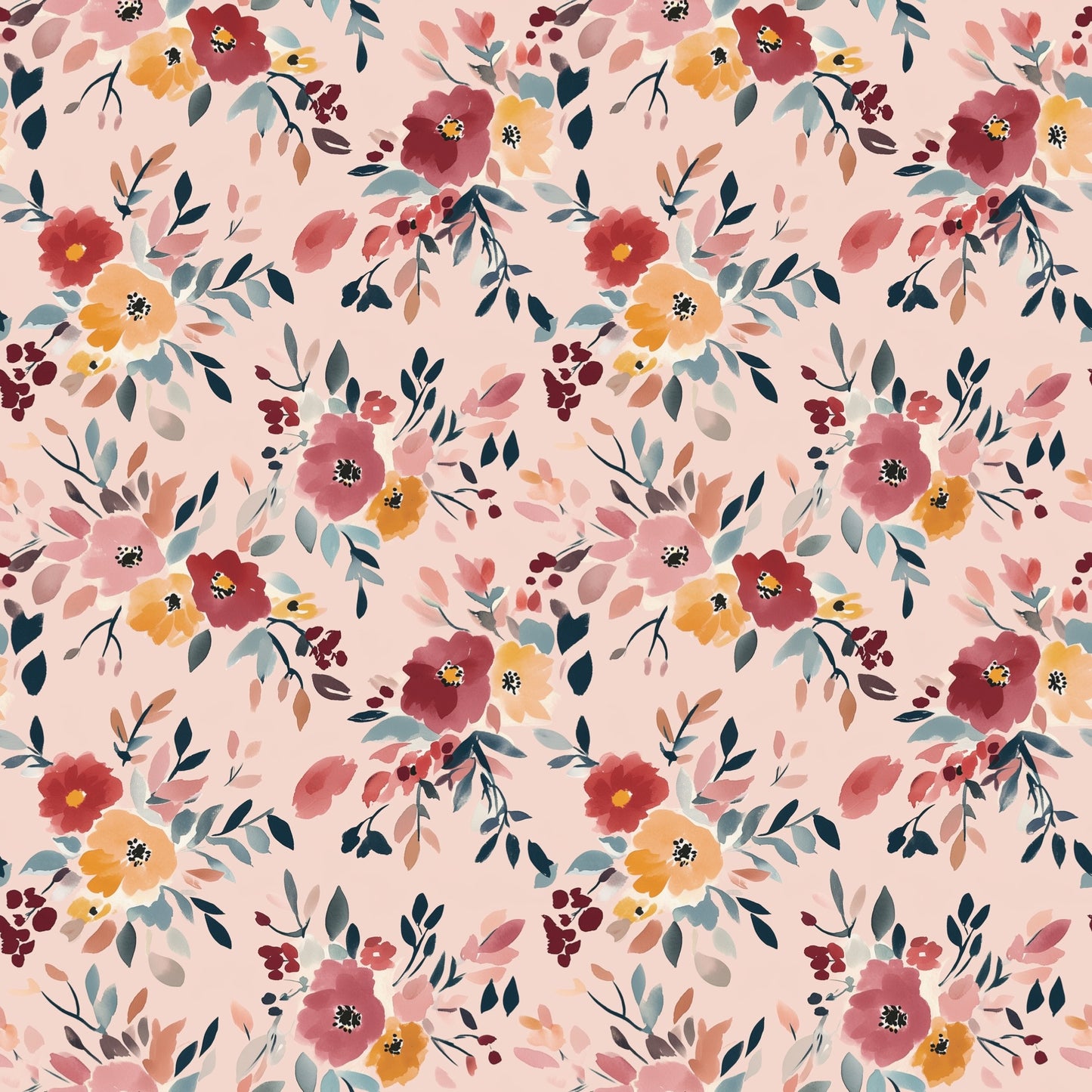 Blush Pink Mustard Floral Digital Seamless Pattern