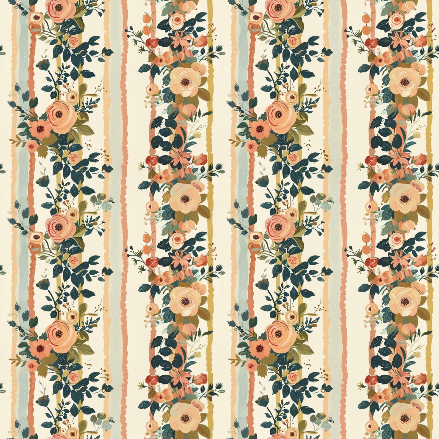 Bohemian Floral Stripe Digital Seamless Pattern