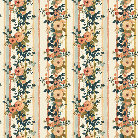 Bohemian Floral Stripe Digital Seamless Pattern