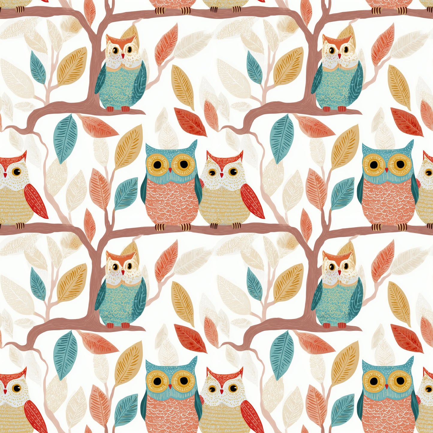 Boho Baby Owls Digital Seamless Pattern