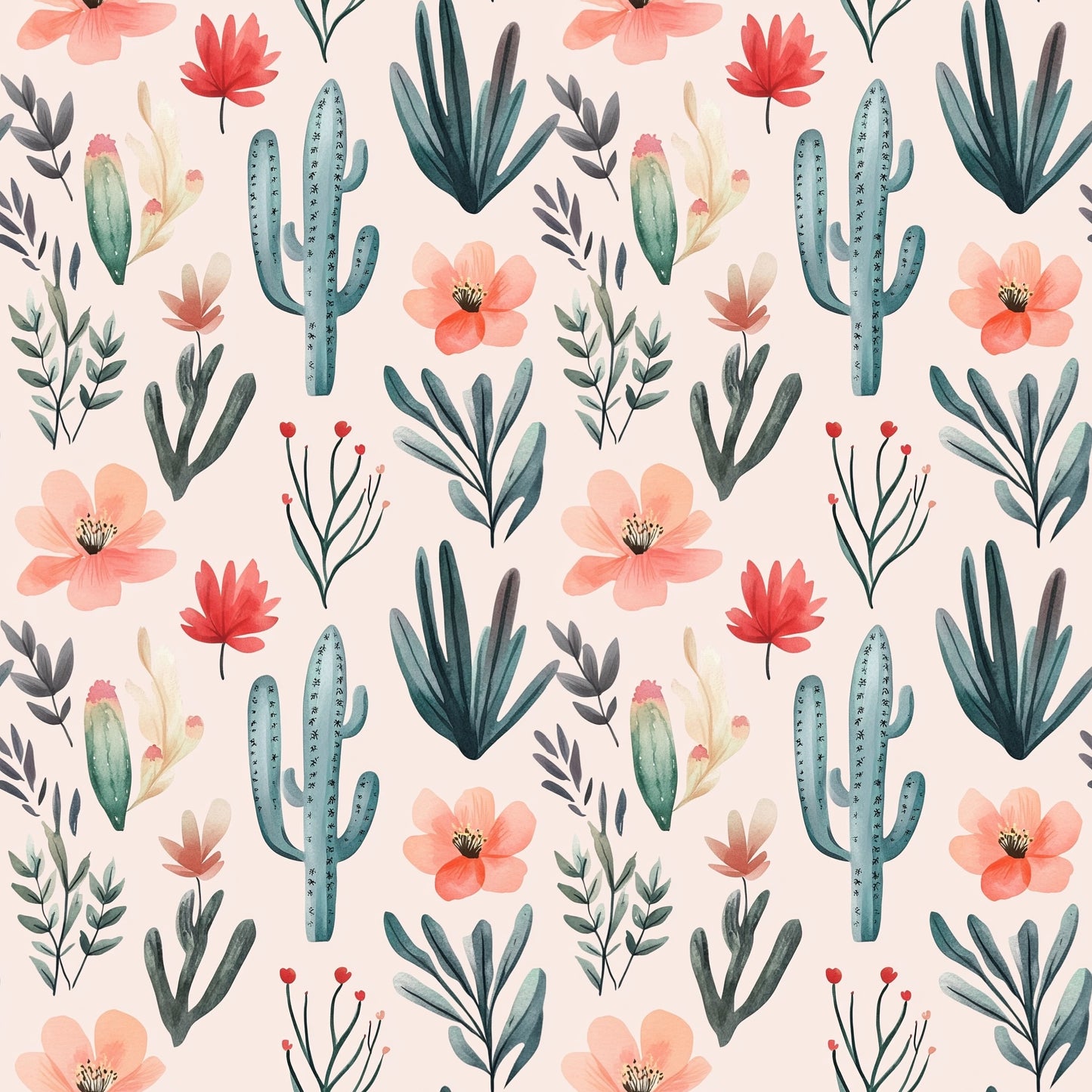Boho Cacti Digital Seamless Pattern