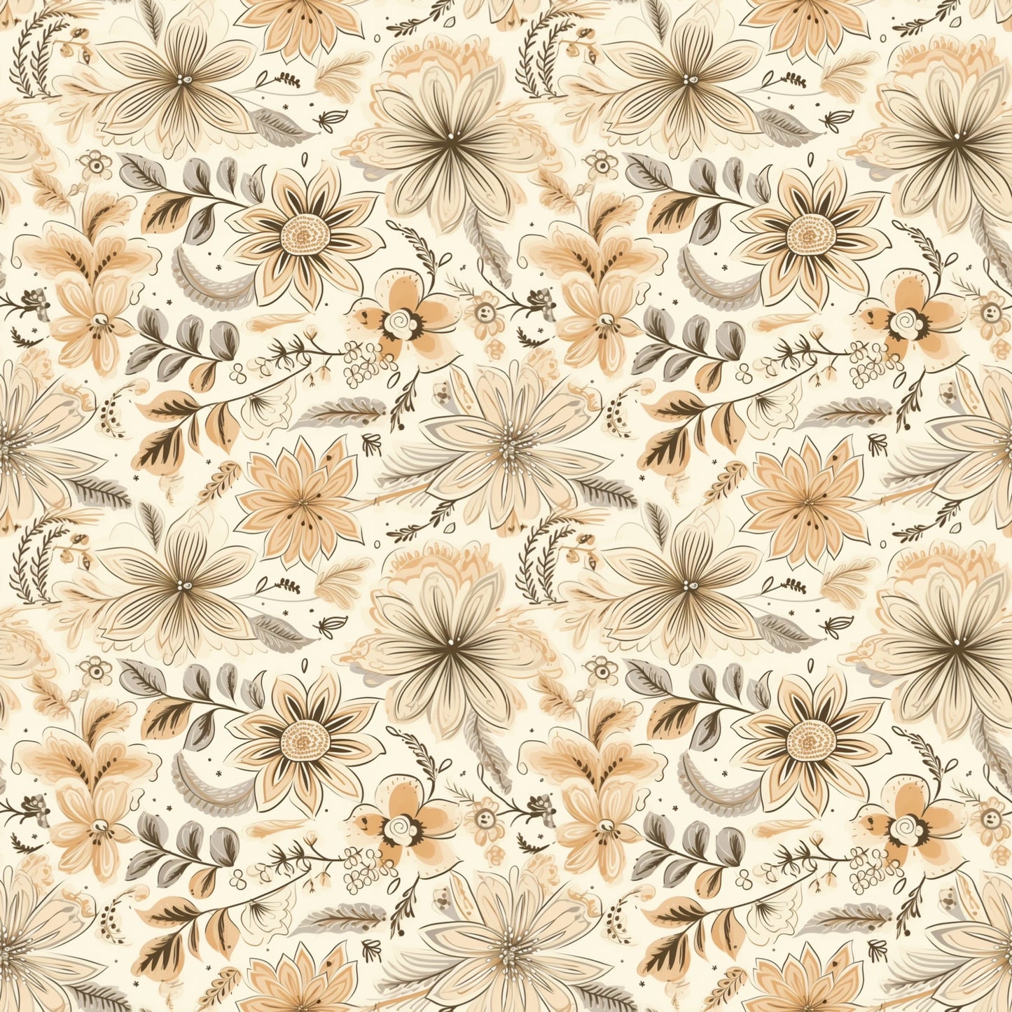 Boho Cream Floral Digital Seamless Pattern