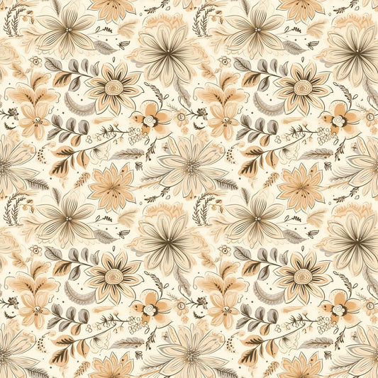 Boho Cream Floral Digital Seamless Pattern