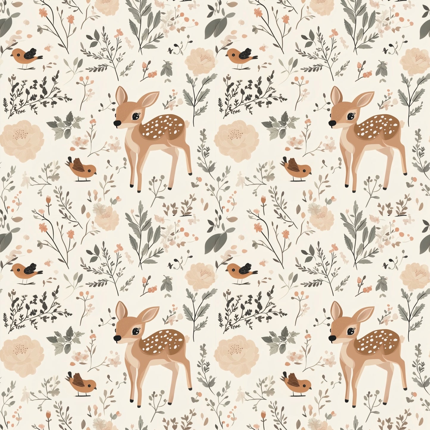 Boho Deer Woodland Digital Seamless Pattern