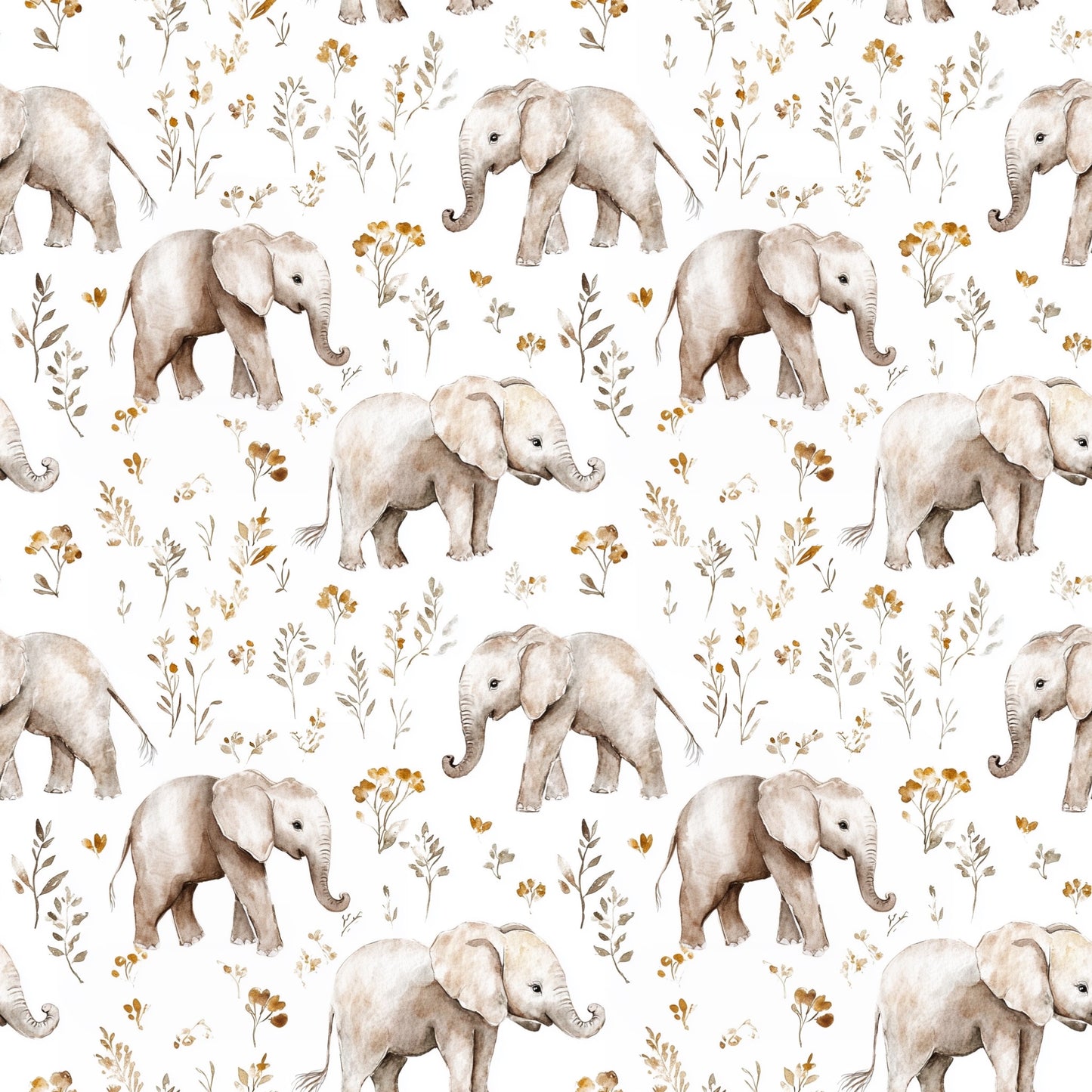 Boho Elephants Digital Seamless Pattern