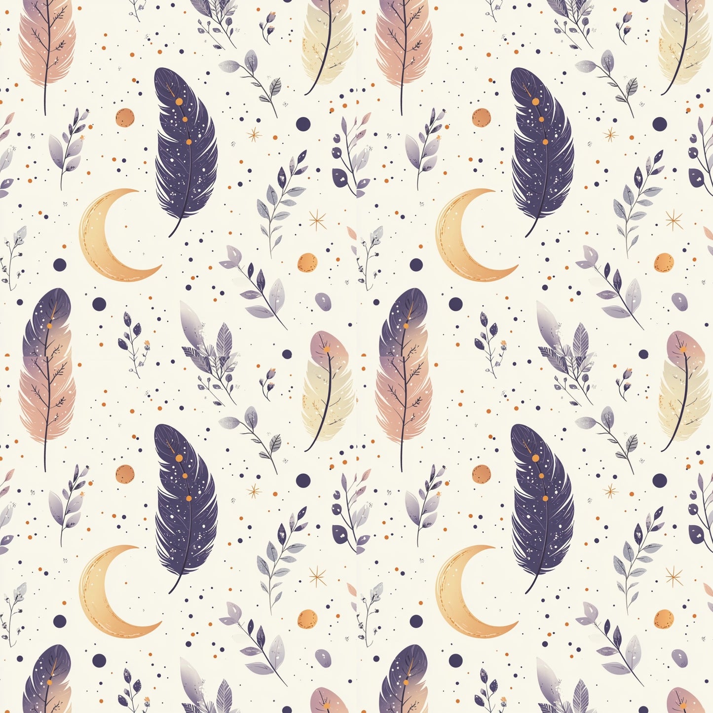 Boho Feathers Digital Seamless Pattern