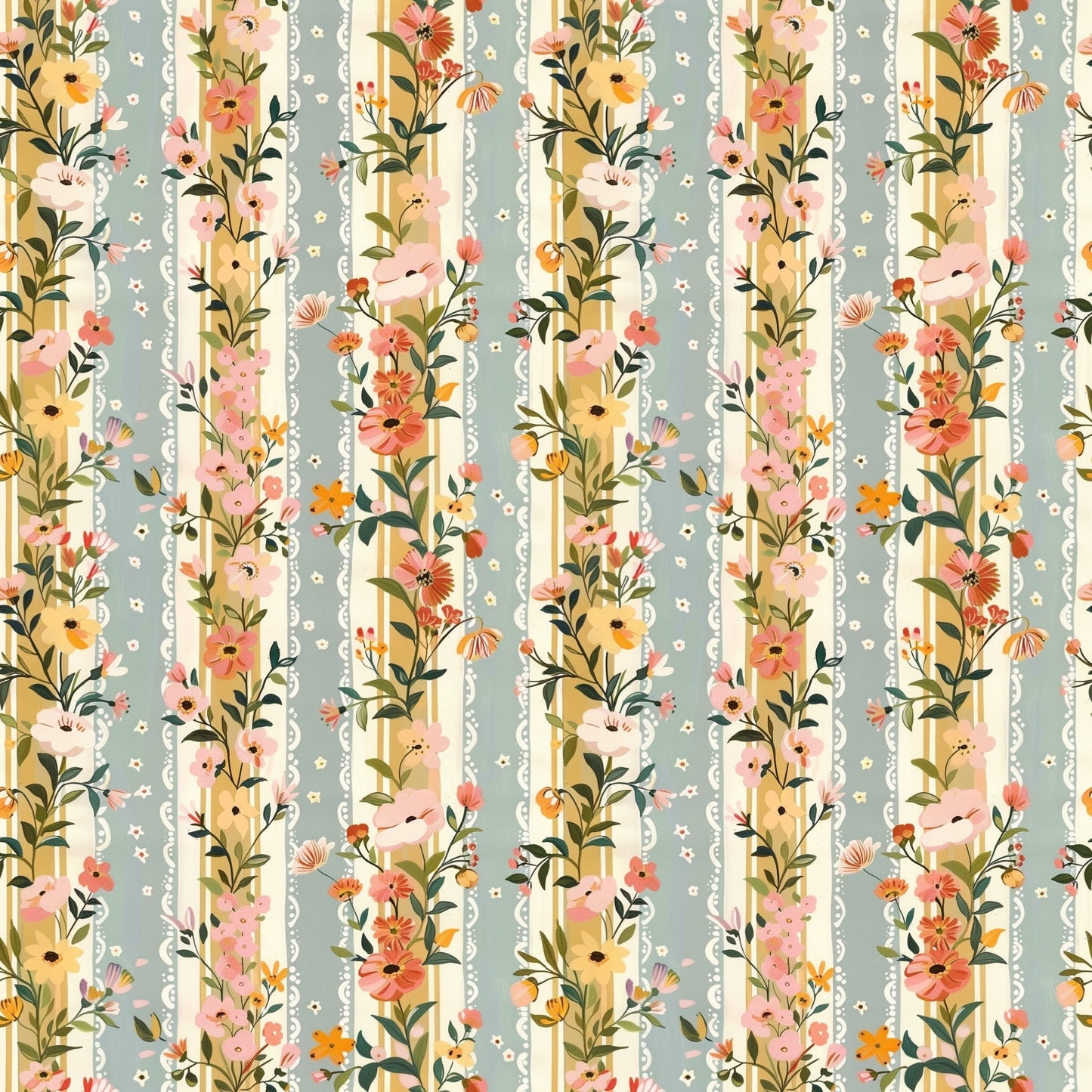 Boho Floral Stripe Digital Seamless Pattern