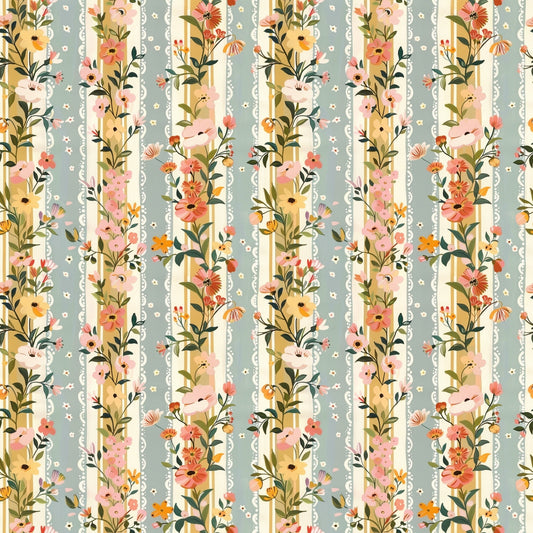 Boho Floral Stripe Digital Seamless Pattern