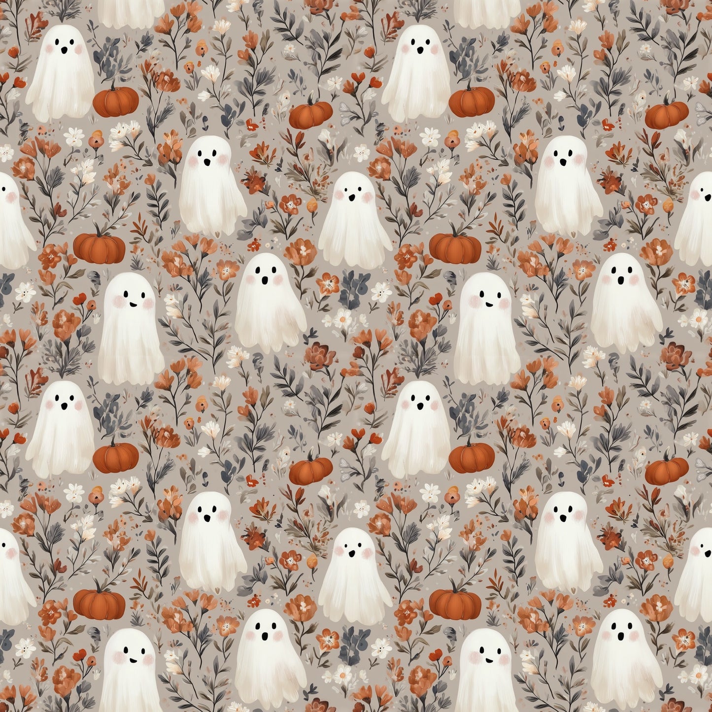 Boho Ghosts & Pumpkins Digital Seamless Pattern