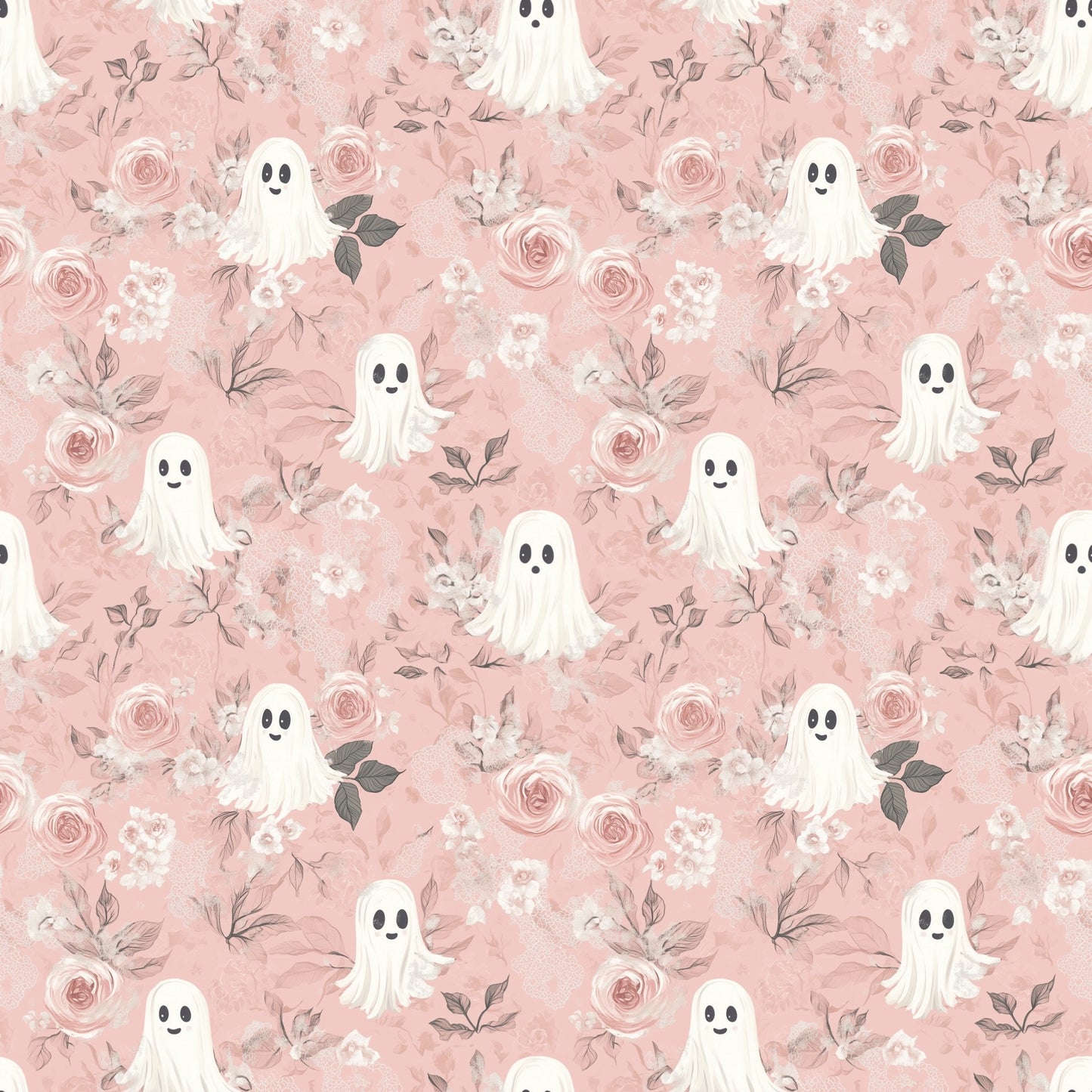 Boho Floral Ghosts Digital Seamless Pattern