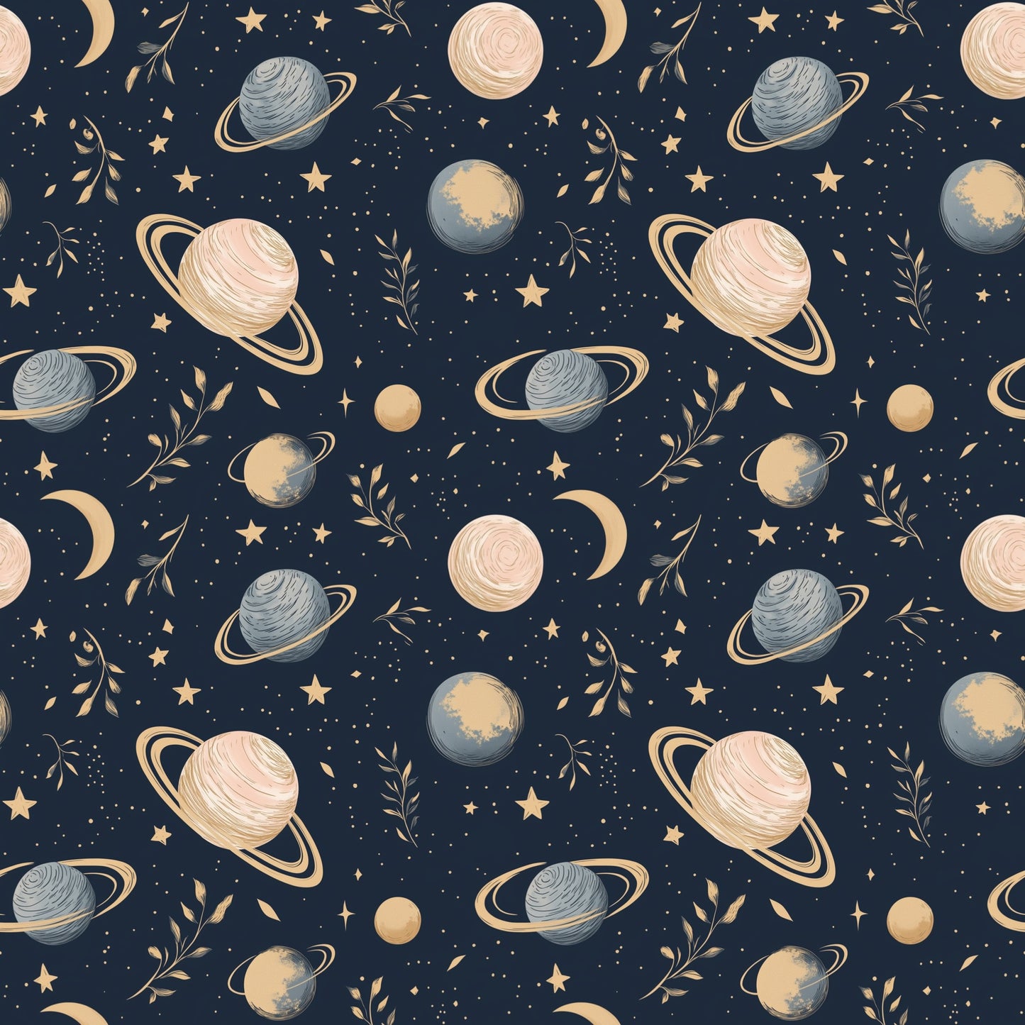 Boho Planets Digital Seamless Pattern