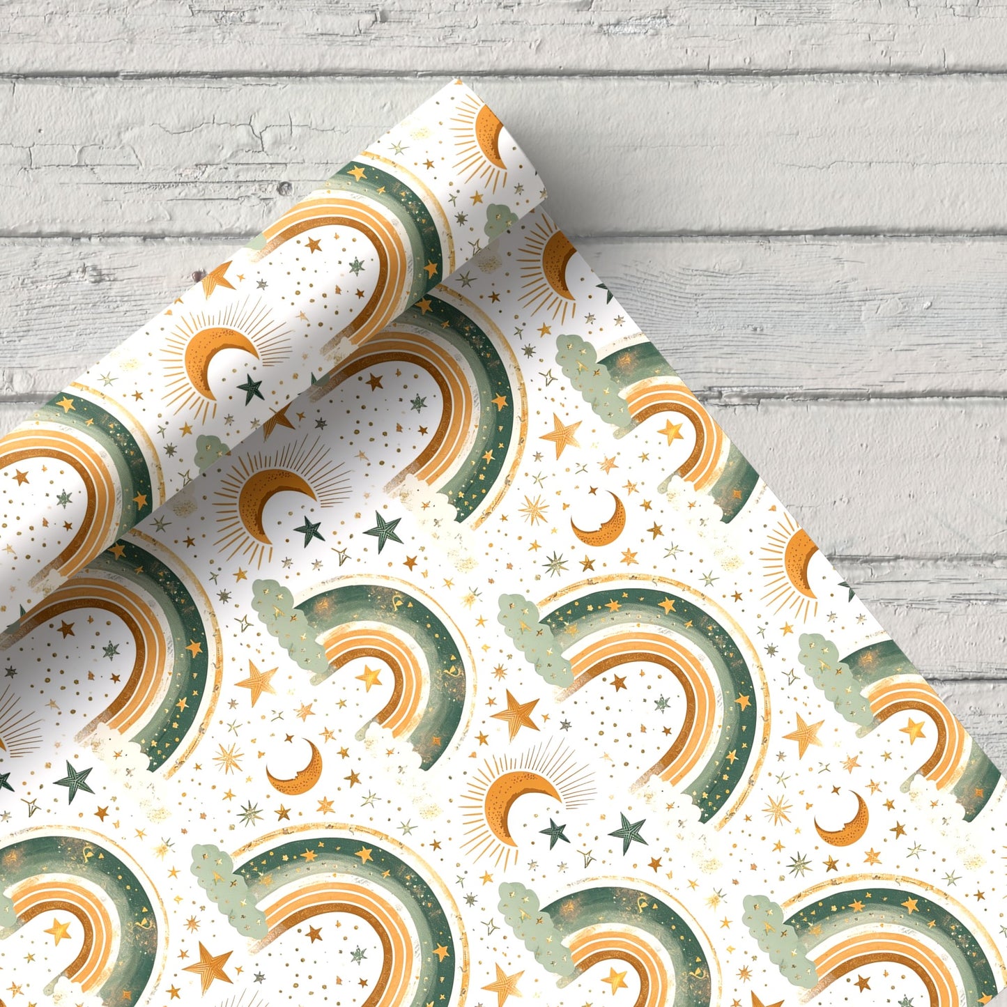 Boho Rainbows & Moons Digital Seamless Pattern