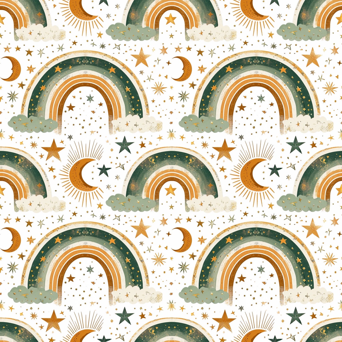 Boho Rainbows & Moons Digital Seamless Pattern