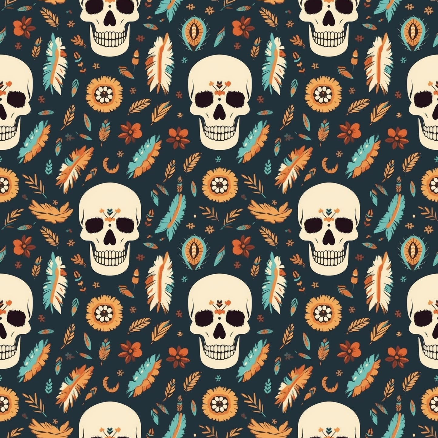 Boho Skulls Digital Seamless Pattern